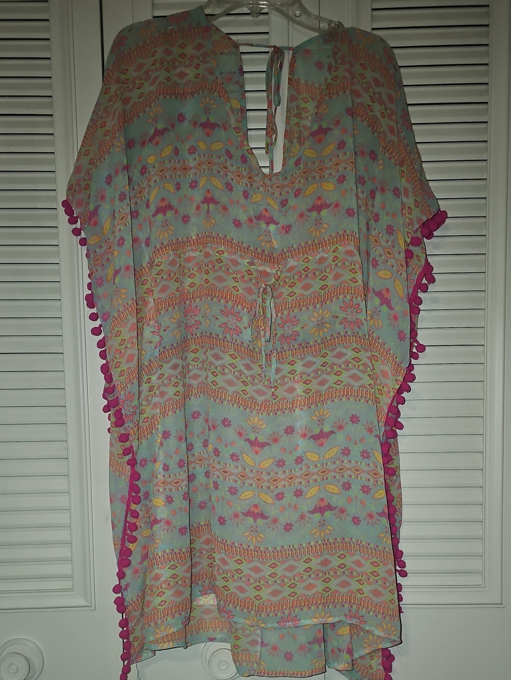 Xhilaration Mint Tunic with Neon Pink & Yellow Pattern